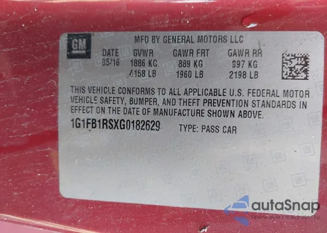 2016 Chevrolet Camaro 1Lt z USA, uszkodzony, nr VIN 1G1FB1RSXG0182629